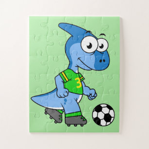 Puzzle Illustration D'Un Parasaurolophus Jouant Au Footba