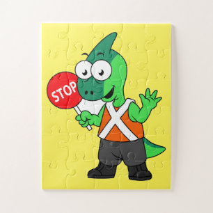 Puzzle Illustration D'Un Parasaurolophus Traffic Enforcer