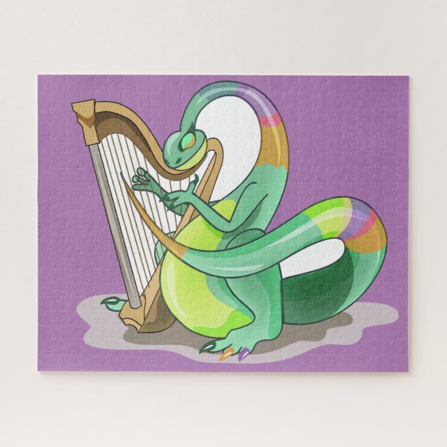 Puzzle Illustration D'Un Plateosaure Jouant De La Harpe. (Horizontal)
