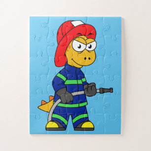 Puzzle Illustration D'Un Pompier Tyrannosaurus Rex.