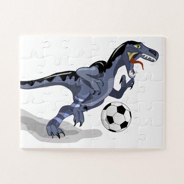 Puzzle Illustration D'Un Raptor Dinosaure Jouant Au Footb (Horizontal)