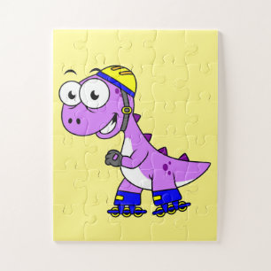 Puzzle Illustration D'Un Tyrannosaurus Rex De Patinage.