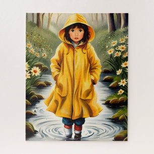 Puzzle Illustration d'une fille en imperméable jaune