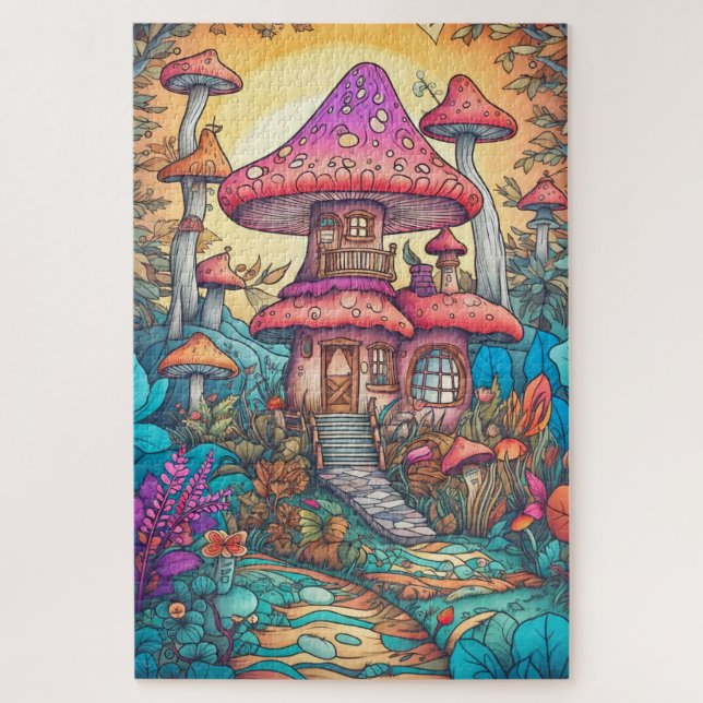 Puzzle Illustration d'une maison de champignons psychédél (Vertical)