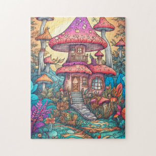 Puzzle Illustration d'une maison de champignons psychédél