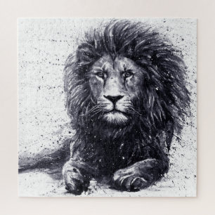 Puzzle Illustration en noir et blanc de lion.
