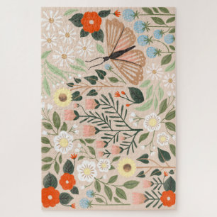 Puzzle Illustration florale Brown Boho-Chic rose rustique
