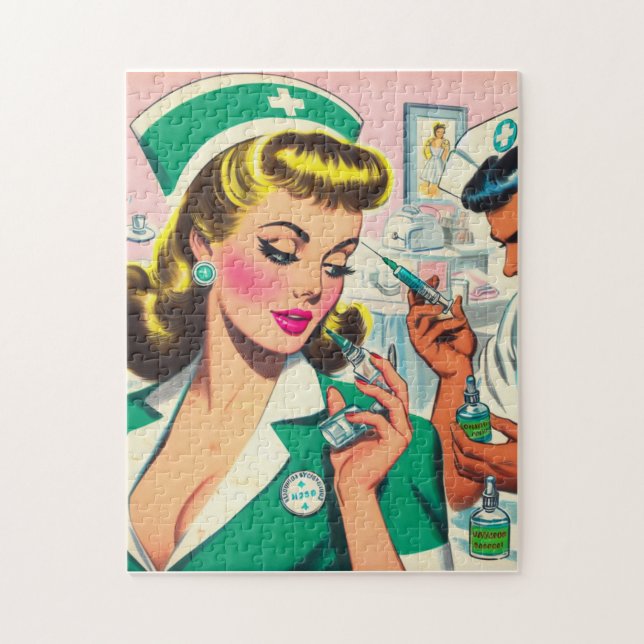 Puzzle Illustration Retro Nurse Girl (Vertical)