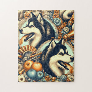 Puzzle Illustration Retro Siberian Husky