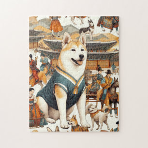 Puzzle Illustration sans couture du chien Jindo vintage c