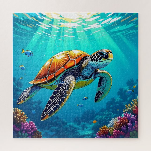 Puzzle Illustration sous-marine vibrante de la tortue mar (Vertical)