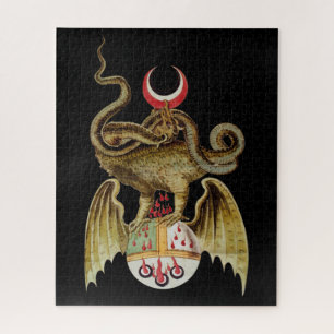 Puzzle Illustration Vintage Alchemy Dragon