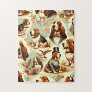 Puzzle Illustration vintage Basset Hound en toute transpa