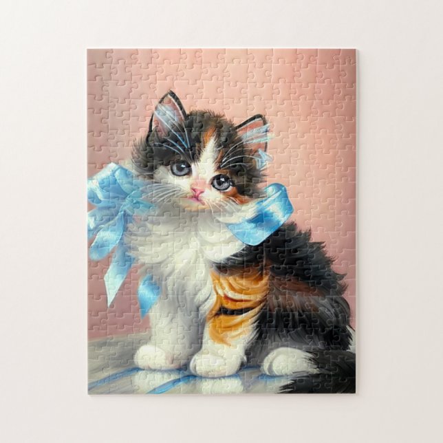 Puzzle Illustration vintage Calico Kitten (Vertical)