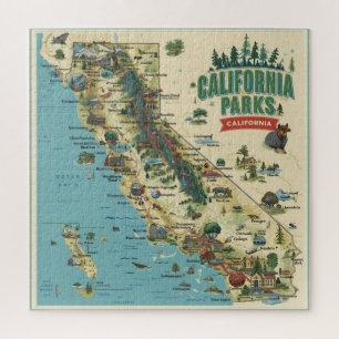 Puzzle Illustration vintage de carte des parcs de Califor