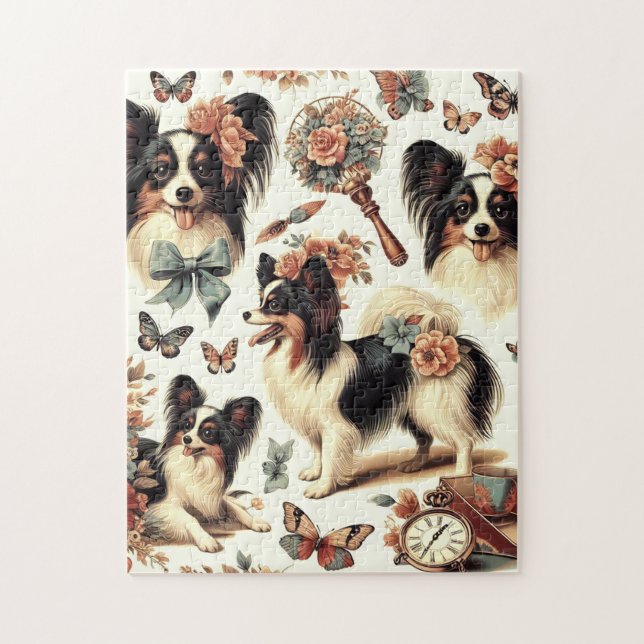 Puzzle Illustration Vintage de chien Papillon (Vertical)