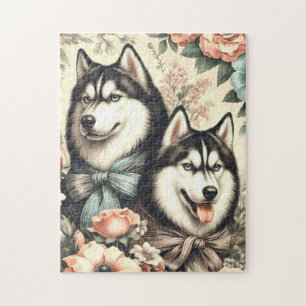 Puzzle Illustration vintage de Husky en Sibérie