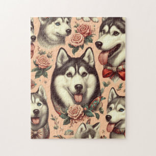Puzzle Illustration Vintage de Husky Sibérien