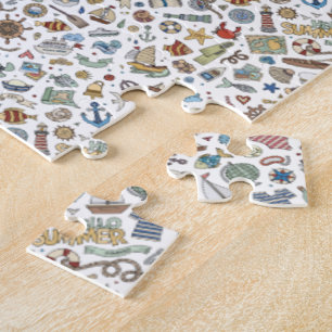 Puzzle Illustrations amusantes de plage d'été côtière