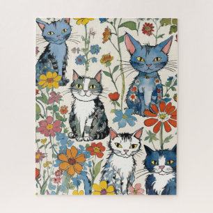 Puzzle Illustrations de chats mignons avec floral Fleur s