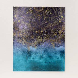 Puzzle Image florale de mandala et de confettis d'or