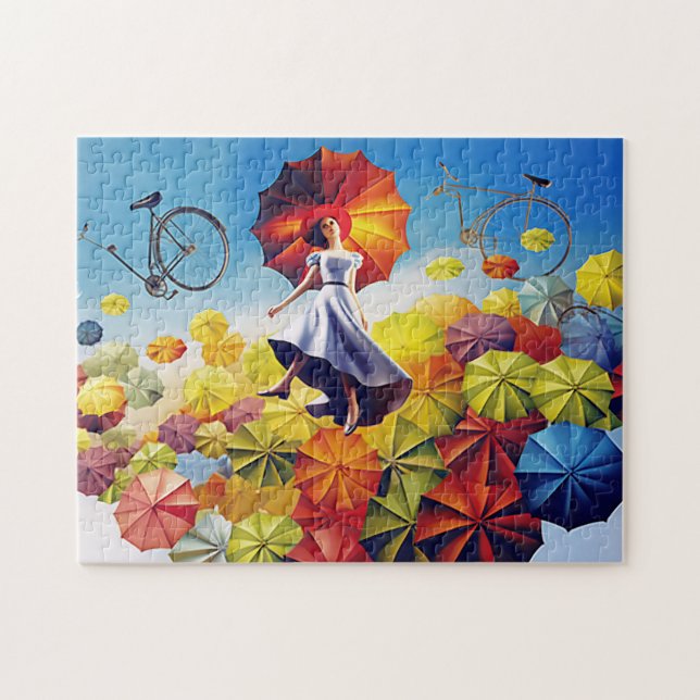Puzzle Imaginaire coloré fille d'imagination avec paraplu (Horizontal)