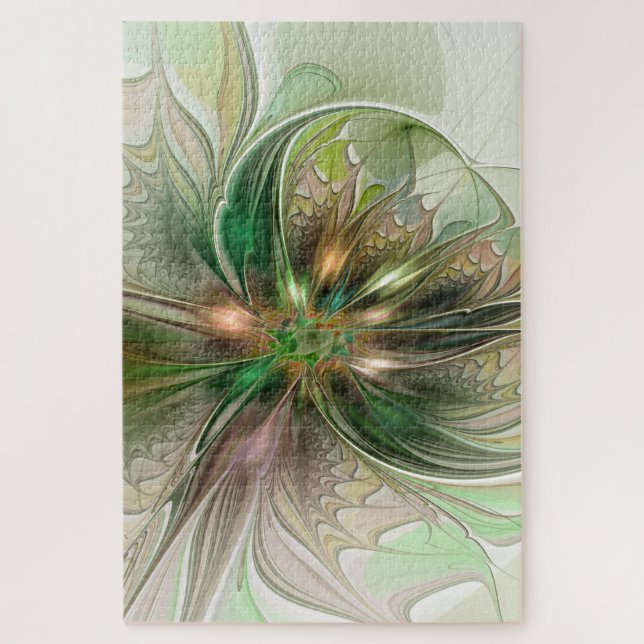 Puzzle Imaginaire coloré Moderne Fleur Fractale Abstraite (Vertical)