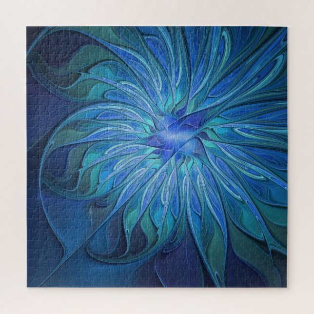 Puzzle Imaginaire Fleur Bleue Motif, Art Fractal Abstrait (Vertical)
