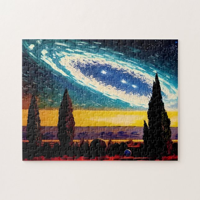 Puzzle Imaginaire Galaxie bleue et ciel jaune (Horizontal)