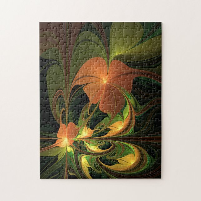 Puzzle Imaginaire Plante Abstrait rouille verte Brown fra (Vertical)