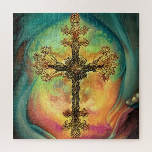 Puzzle Imaginaire Steampunk Croix Ornate En Aquarelle Aqu (Vertical)