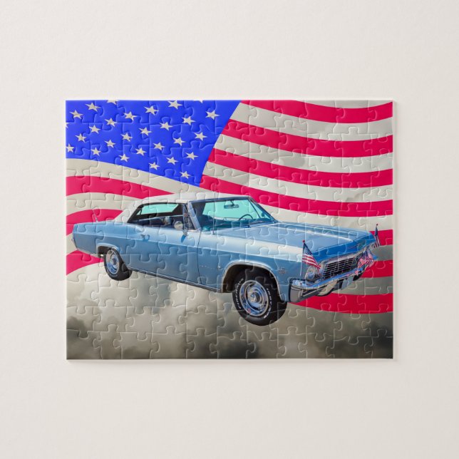 Puzzle Impala 1965 de Chevy 327 avec le drapeau américain (Horizontal)