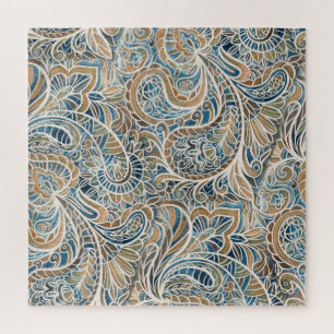 Puzzle Impression à main Paisley multicolore