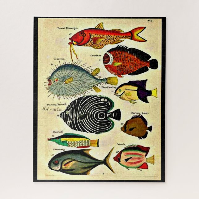 Puzzle impression de poisson d'époque (Vertical)