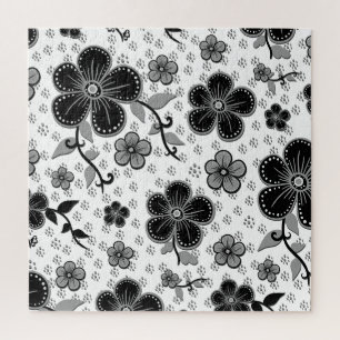 Puzzle Impression florale noir et blanc
