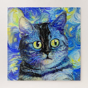 Puzzle Impressionniste Starry Night Tabby Cat Portrait