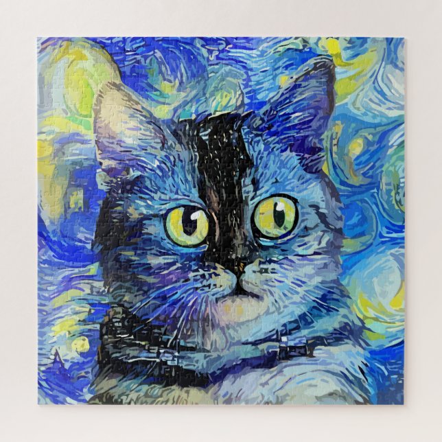 Puzzle Impressionniste Starry Night Tabby Cat Portrait (Vertical)