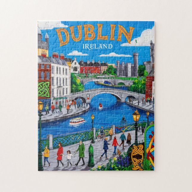 Puzzle Imprimable Dublin Irlande Travel Art Vintage (Vertical)