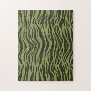 Puzzle Imprimé Animalier Rayures de Tigre Glamour Vert Mo