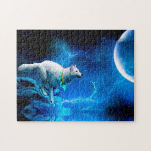 Puzzle Indian wolf and the full moon