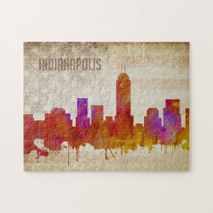 Puzzle Indianapolis, DANS l'horizon de ville d'aquarelle