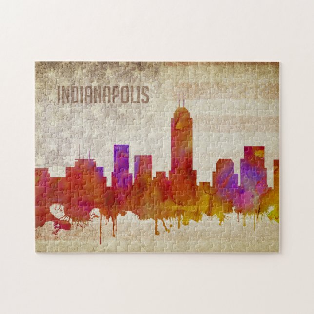 Puzzle Indianapolis, DANS l'horizon de ville d'aquarelle (Horizontal)