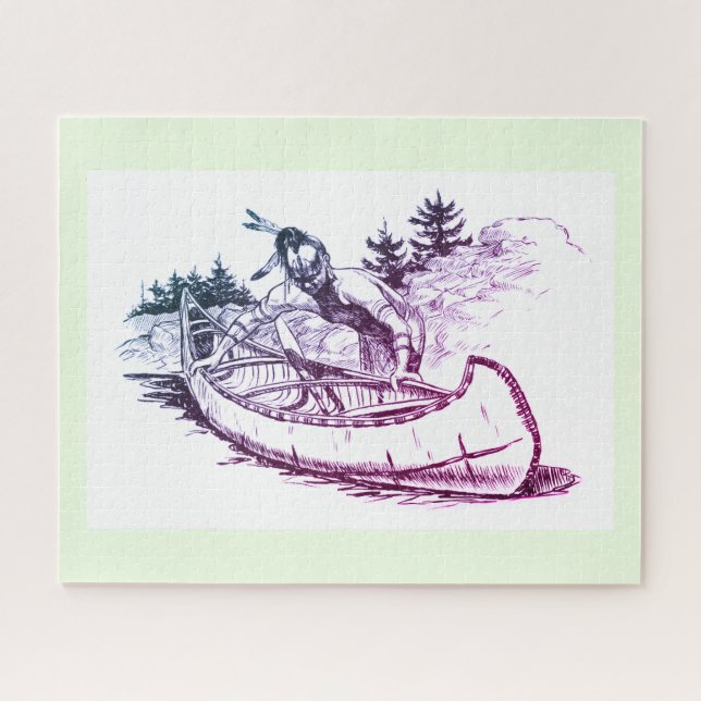 Puzzle Indien rouge avec canot (Horizontal)