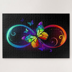 Puzzle Infini vibrant avec papillon arc-en-ciel sur noir