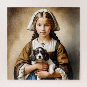 Puzzle « Innocence opulente » « Cornelia » Fille au chiot