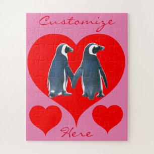 Puzzle Inséparables Penguin Couple Red Hearts Thunder_Cov