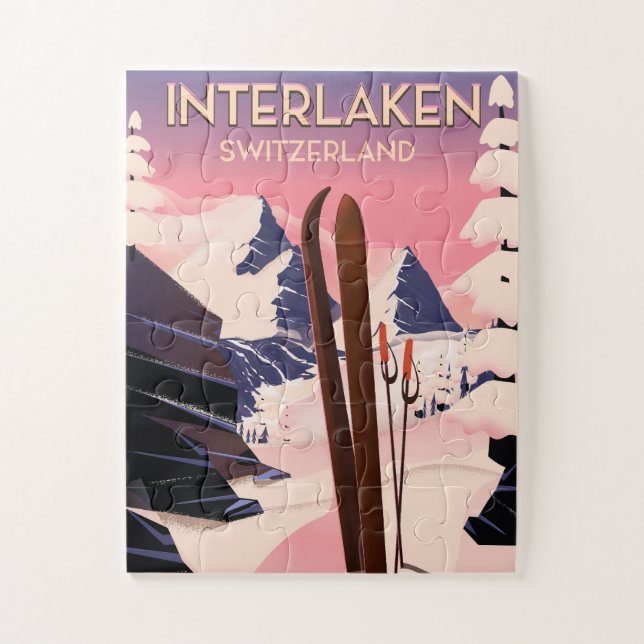 Puzzle Interlaken Suisse poster voyage ski. (Vertical)