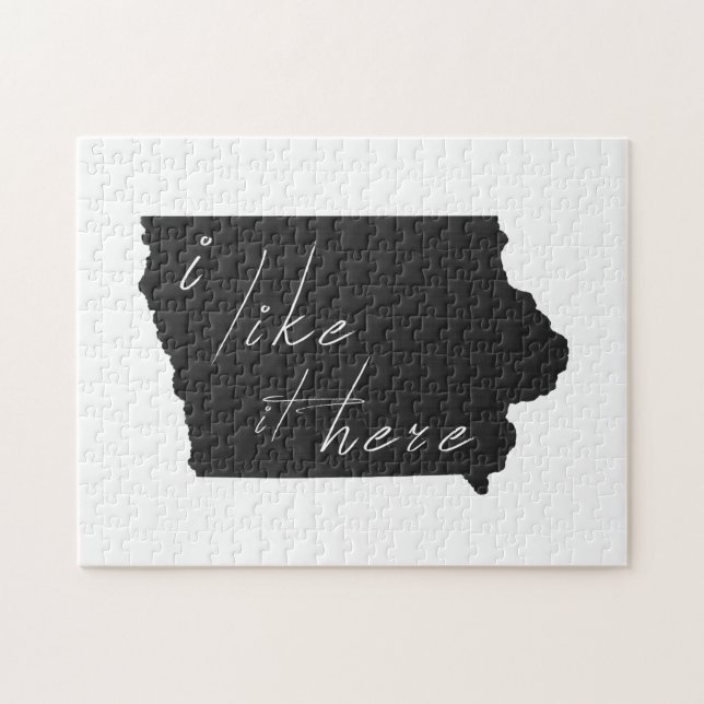 Puzzle Iowa Je L'Aime Ici État Silhouette Noir (Horizontal)