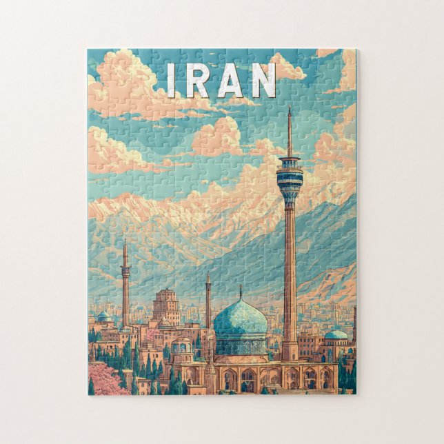 Puzzle Iran Illustration Travel Art Vintage (Vertical)