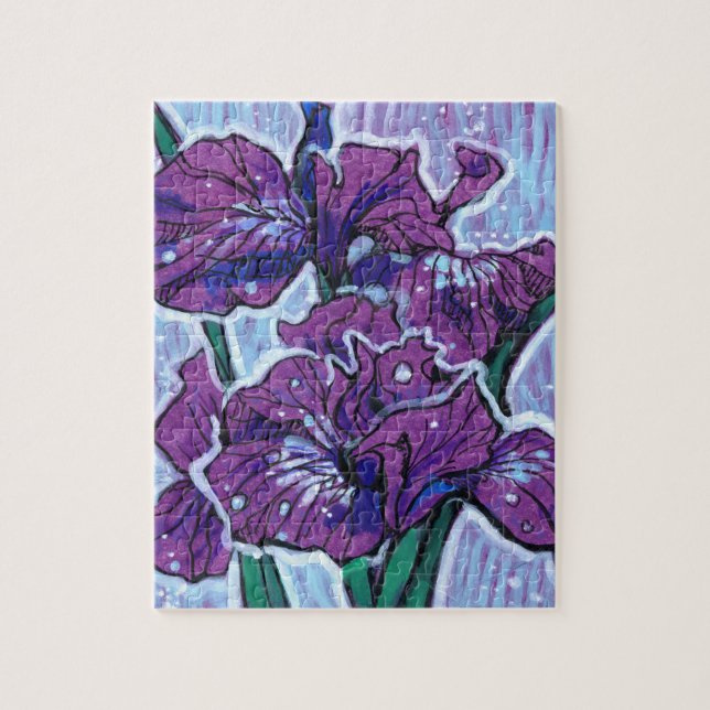 Puzzle Iris Fleurs De Printemps Floral Peinture Violet (Vertical)
